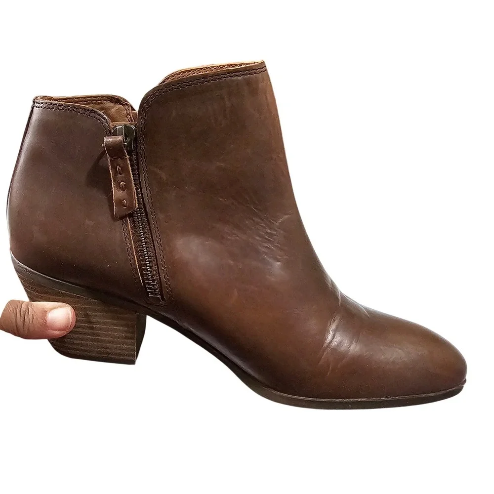 Frye Judith Double Zip Brown‎ Leather Almond Toe Ankle Booties Size 9M